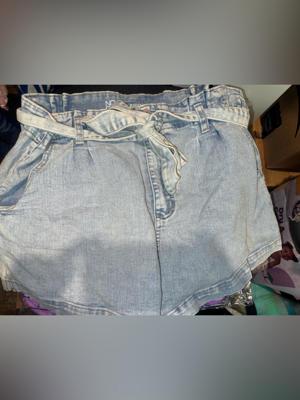 No Boundaries Light Blue Paperbag Denim Shorts with Tie Belt